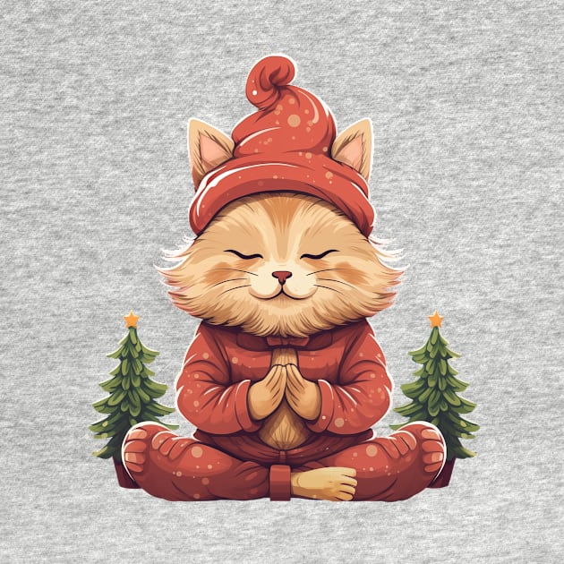 Yoga Meditation Christmas Cat by ByMine